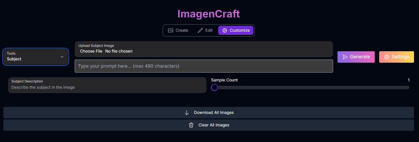 ImagenCraft Customize Screenshot