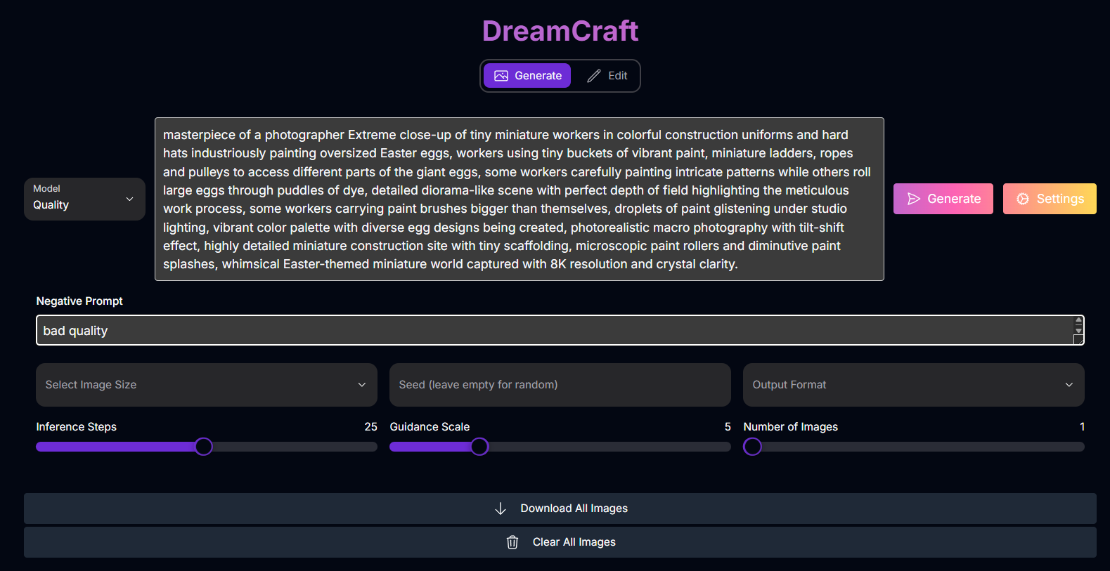 DreamCraft Generate Screenshot