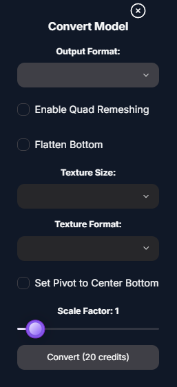 PolyCraft Convert Model Modal Screenshot