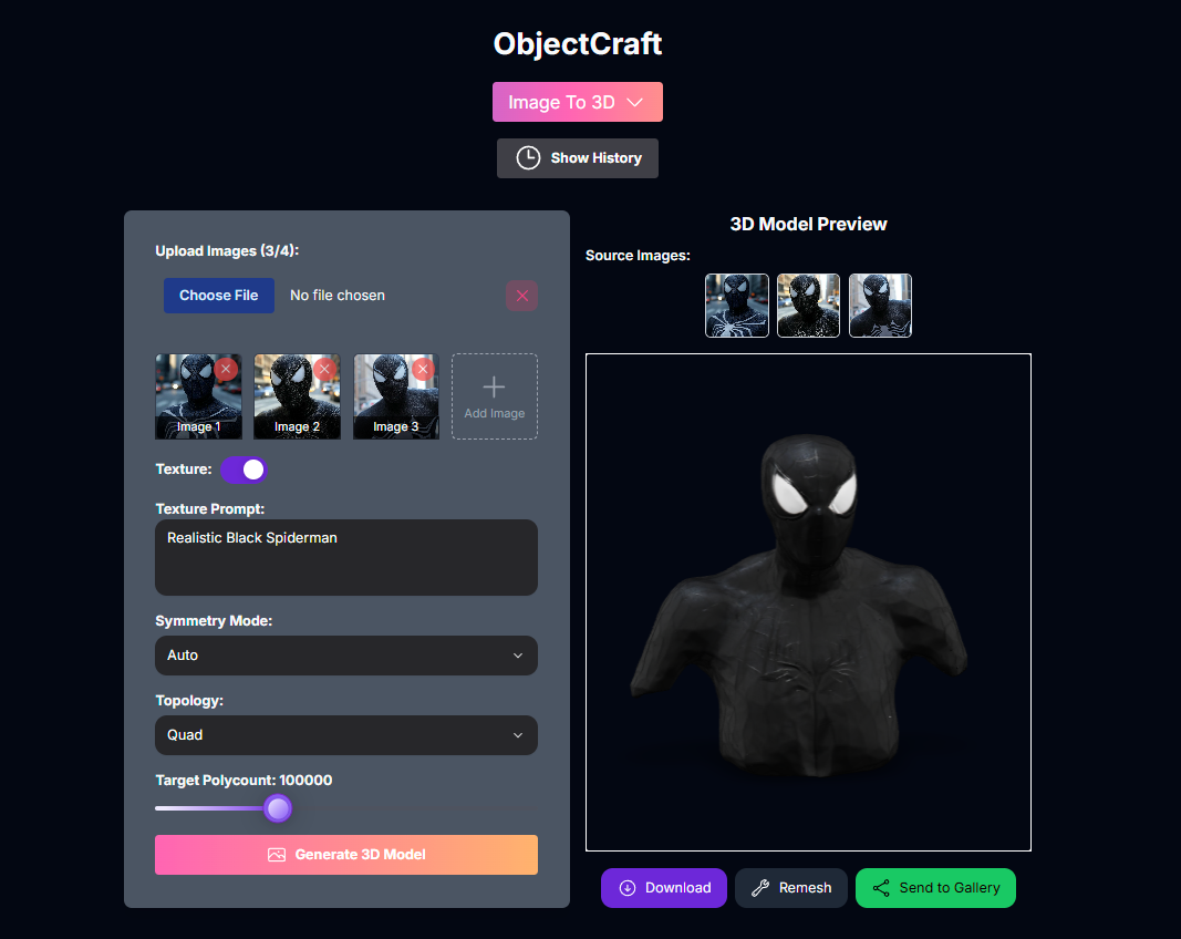 ObjectCraft Multi Image to 3D Screenshot