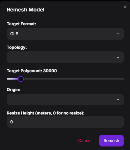 ObjectCraft Remesh Modal Screenshot
