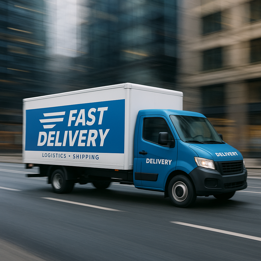 Fast delivery truck representing quick turnaround